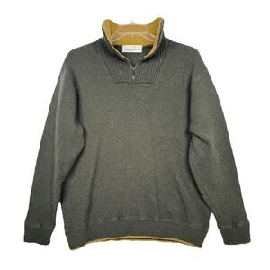 Irelands Eye Sweater Size XL Olive Green Pullover Lambs Wool‎ Mock Neck 1/4 Zip